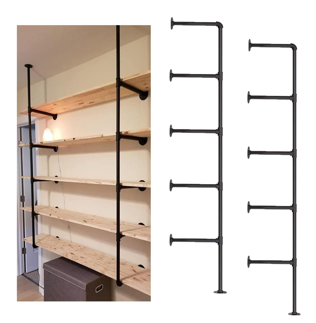 Industrial Iron Pipe Shelf Bra - Furniture Hardware Black 评论和价格