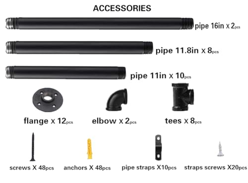 Industrial Iron Pipe Shelf Bra - Furniture Hardware Black 评论和价格